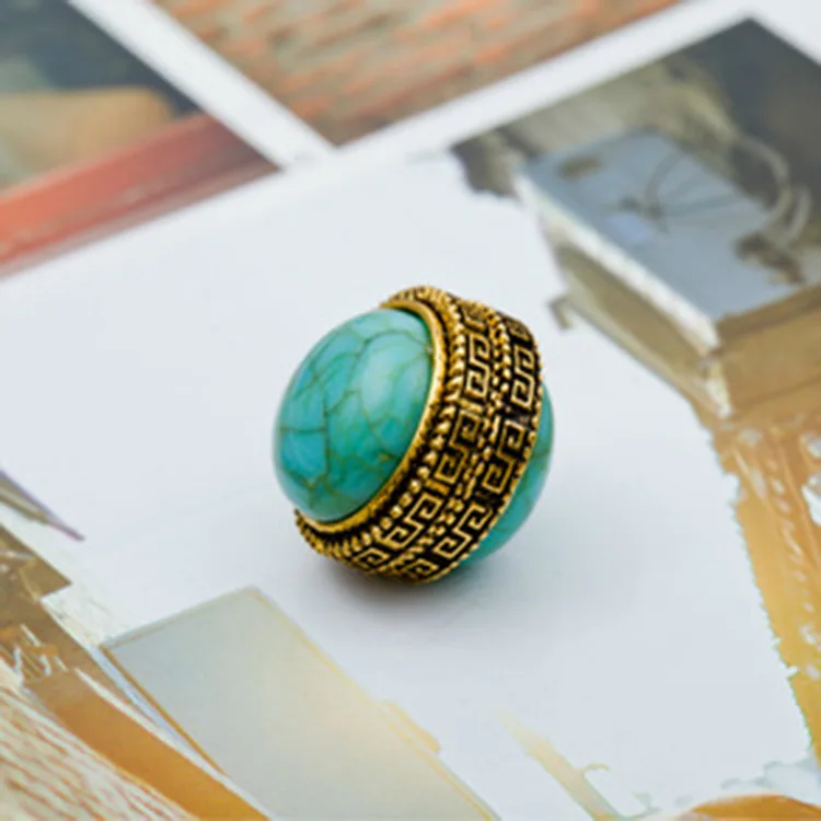 Vintage Retro Gold Plated Round Turquoise Magnetic Headscarf Hijab Pin Brooch