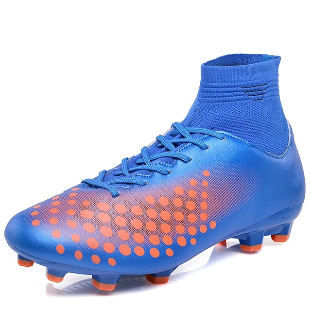 

Men's Football Boots High Ankle Long Spikes Soccer Shoes For Man Professional Outdoor Kid Train Sock Cleats Football Shoes, Blue;green;orange;black