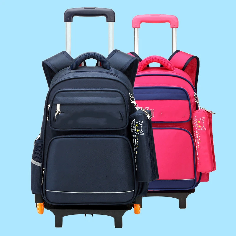 Primary school bag, six-wheeled climbing bar can be removed luggage bag