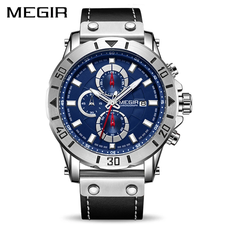 

MEGIR 2081 Top Brand Luxury Fashion Leather Strap Quartz Men Watches Casual Date Business Male Sport Clock Chronograph