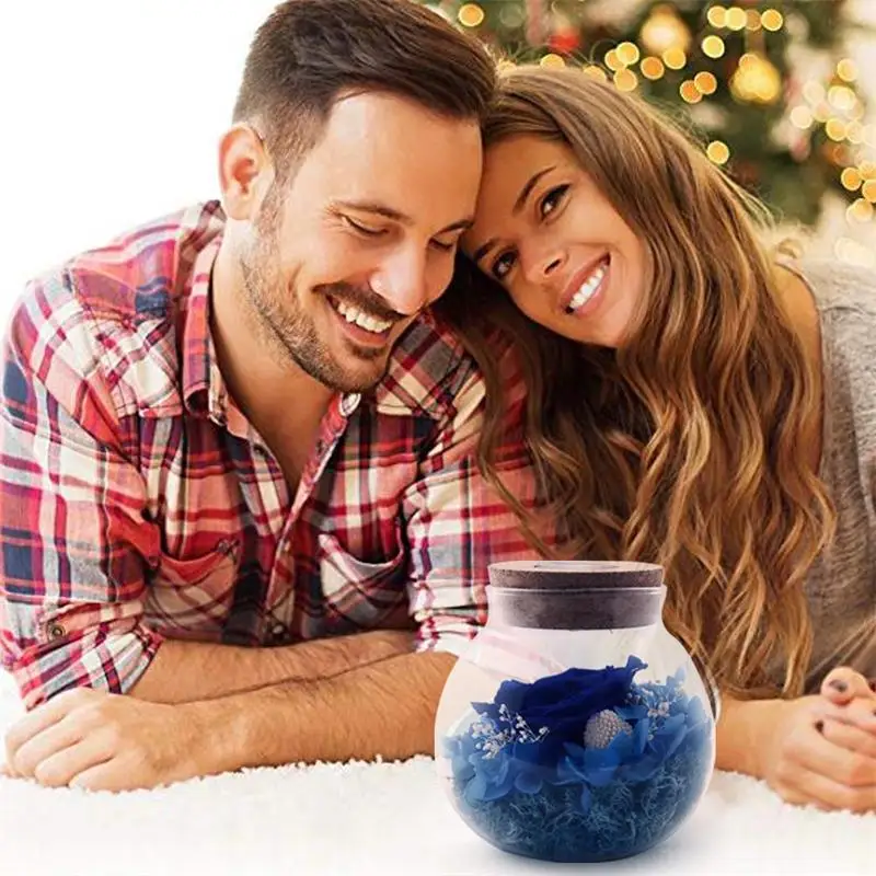 Yunnan Menghuang Supply Preserved Rose Flower in Glass Bottle with LED light for New Year Best Wishes