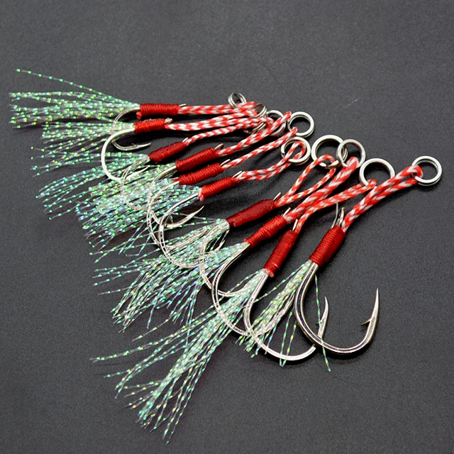 

In stock Rigged Tandem Jig Hooks for Slow Pitch Jigging Lures Assist Pike Hooks For Saltwater Fishing, Picture