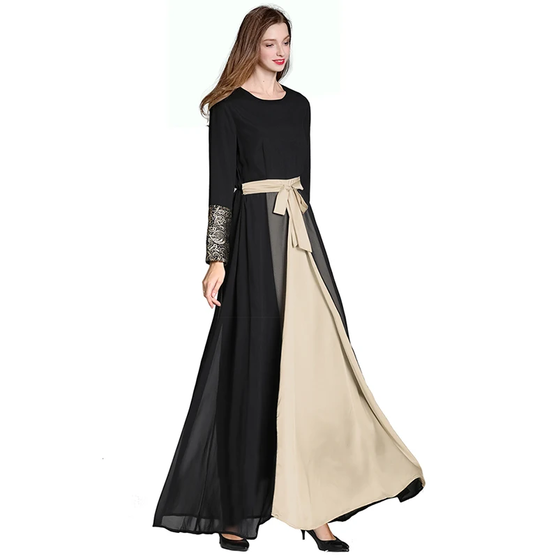 

2019 Hot Selling Abaya Elegant Muslim Maxi Dress Women Long Sleeve Islamic Clothing Dubai, As picture