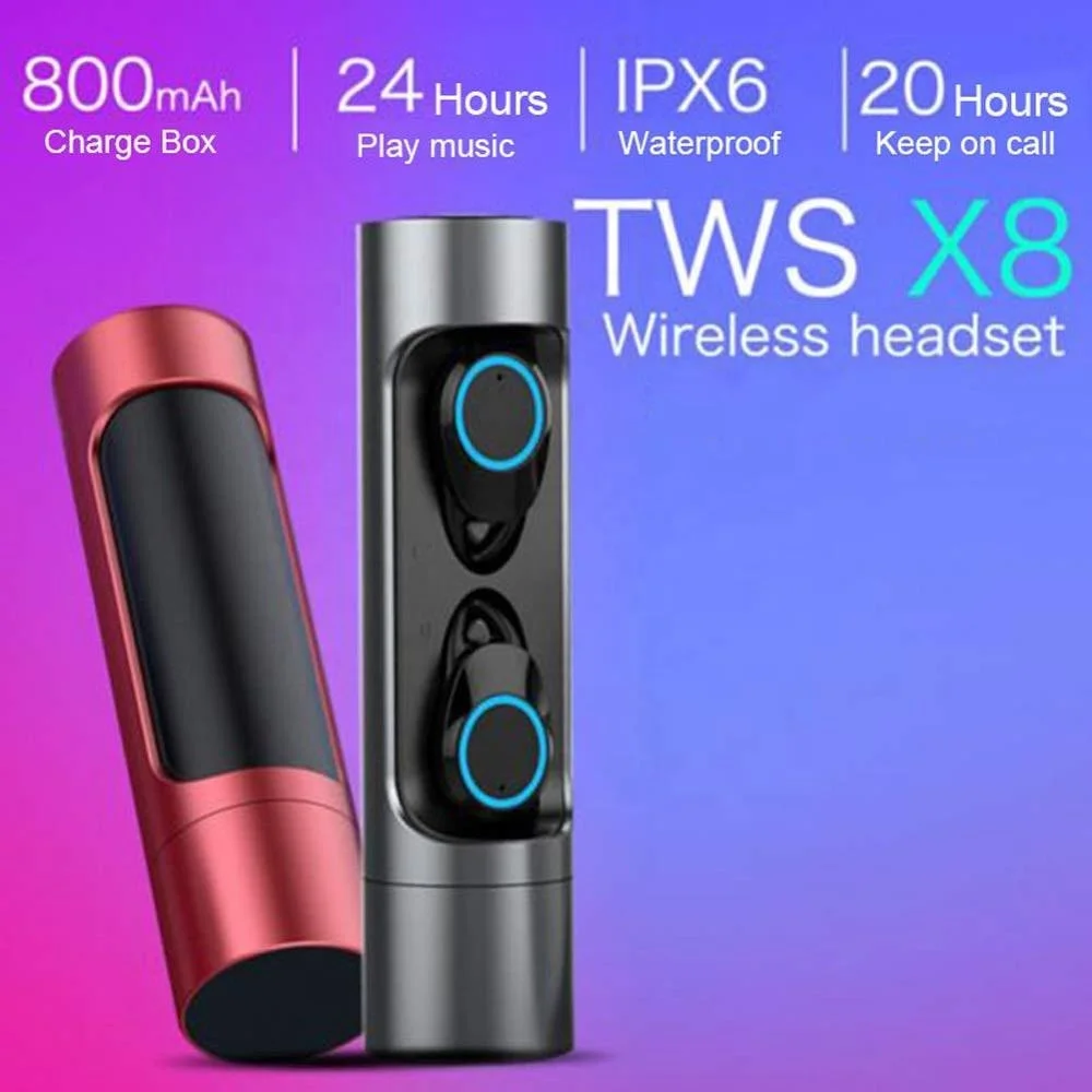 

touch control BT 5.0 tws X8 waterproof blue tooth earphone with power bank