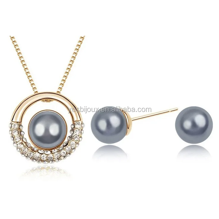 

black pearl jewelry set gold plating austria pearl bijoux