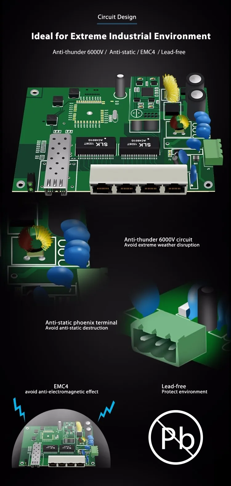 Gigabit Industrial 6 Port 2 SFP AF/AT POE Switch