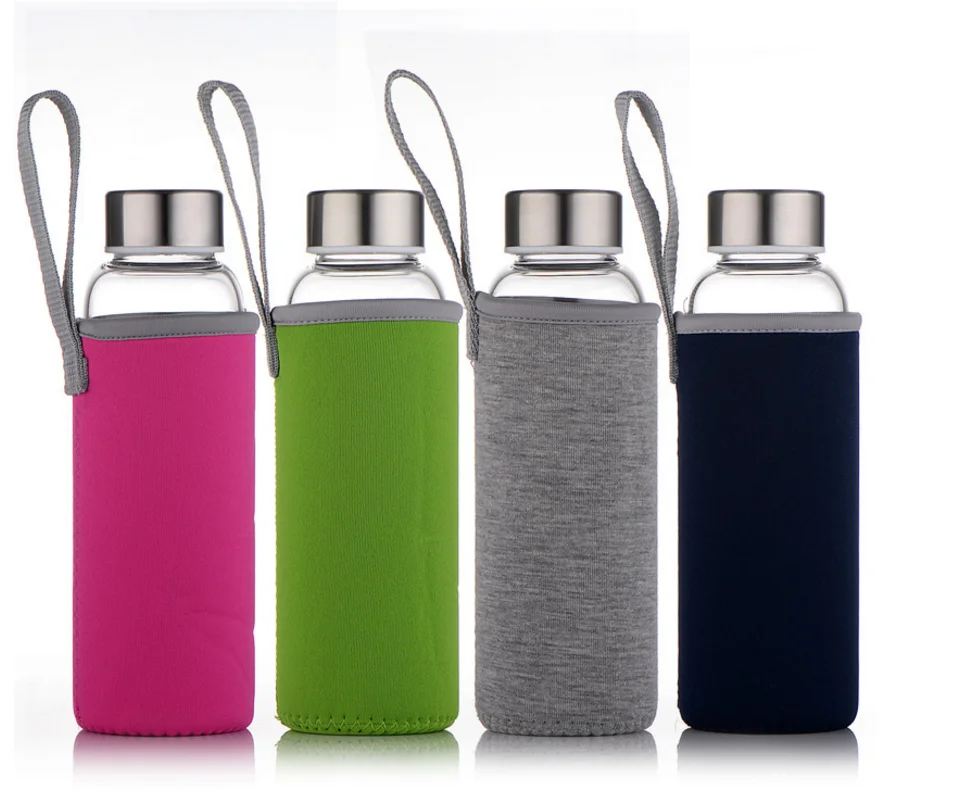 

500ml Borosilicate Unbreakable High Custom Logo Glass Water Sport Bottle With Nylon Sleeve, Any color available