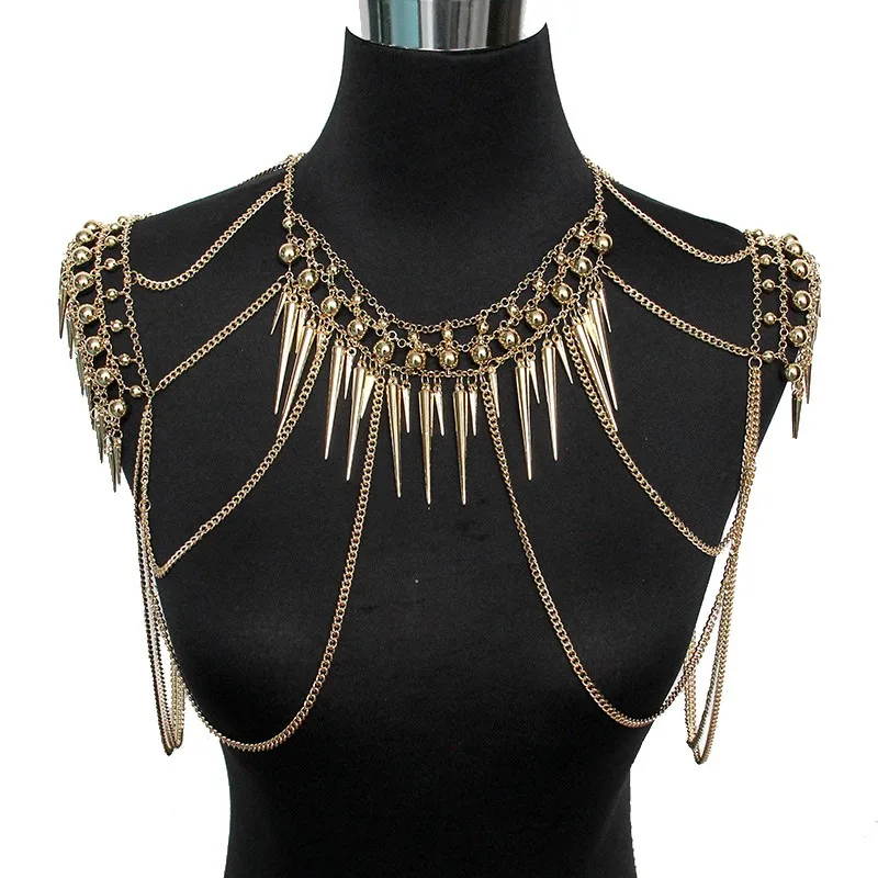 Punk Type Women Sexy Body Jewelry Multi Layers Nail Pendant Tassel Chain Necklaces Vintage Statement Accessories Collier, Gold;silver