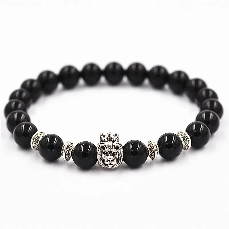 

New Arrival Lion Head Beads Black Stone Bracelet for Men Jewelry