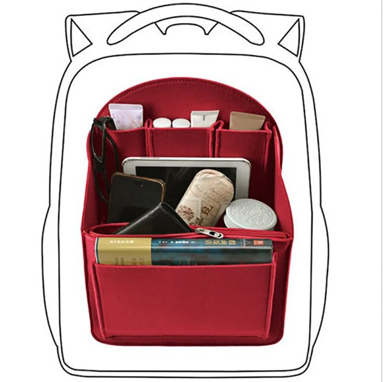 Felt Backpack Organizer Insert Travel Bag Multi Pockets Liner Tote