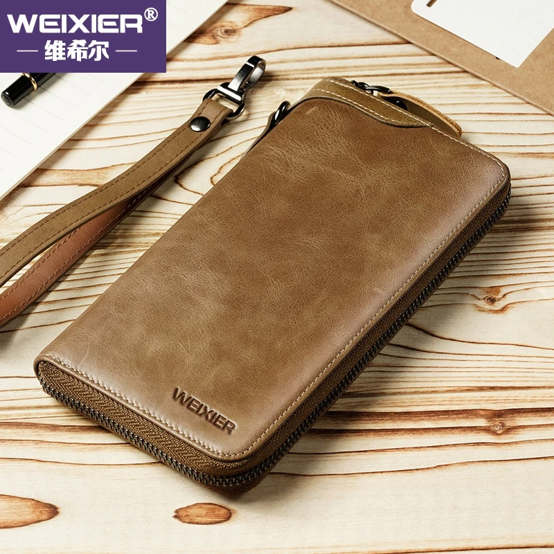 

New Men Genuine Leather Wallets Vintage Long Clutch Wallets Male Business Handy Bags Large Capacity Multi-Card Coin Purse