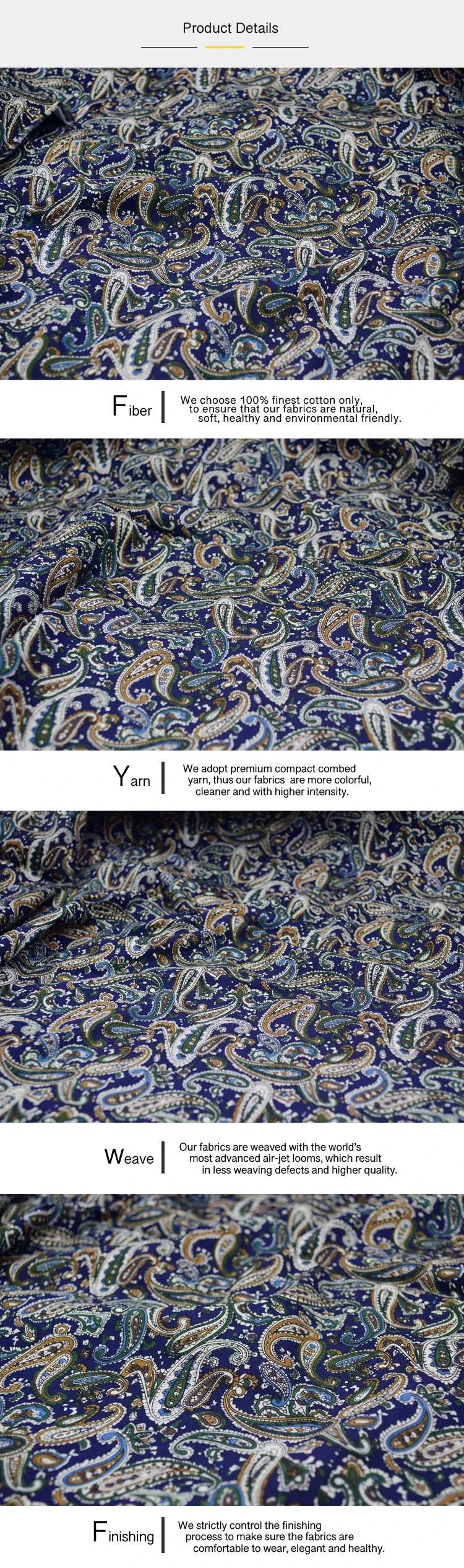 Popular 100% Cotton Plain Floral Shirting Fabric Cashew Printed Cloth