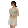 New spring 2019 tiansi wool long Korean won collar solid color micro perspective jumper T-shirt