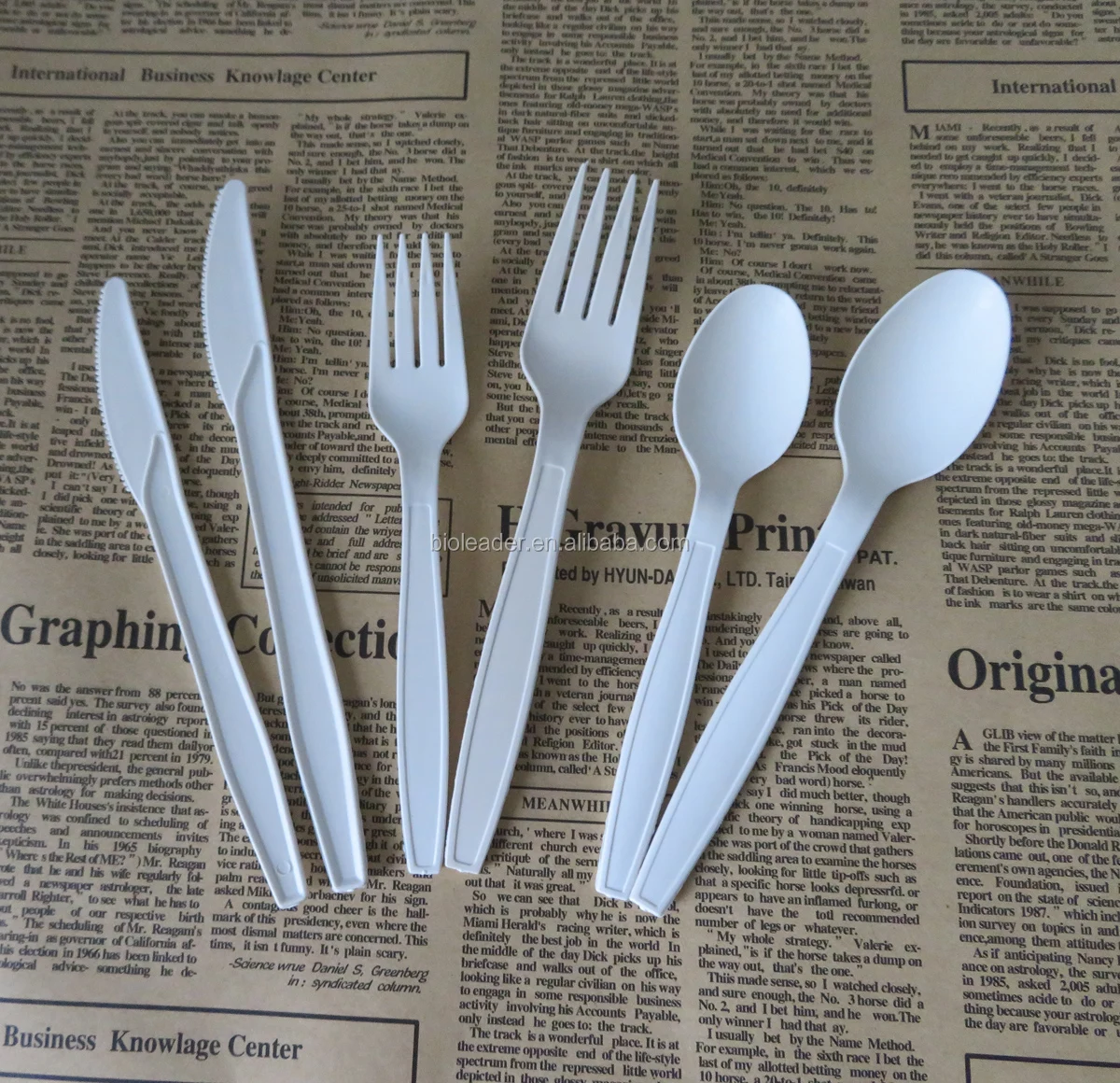 

Biodegradable Disposable CPLA Cornstarch Flatware Sets, White