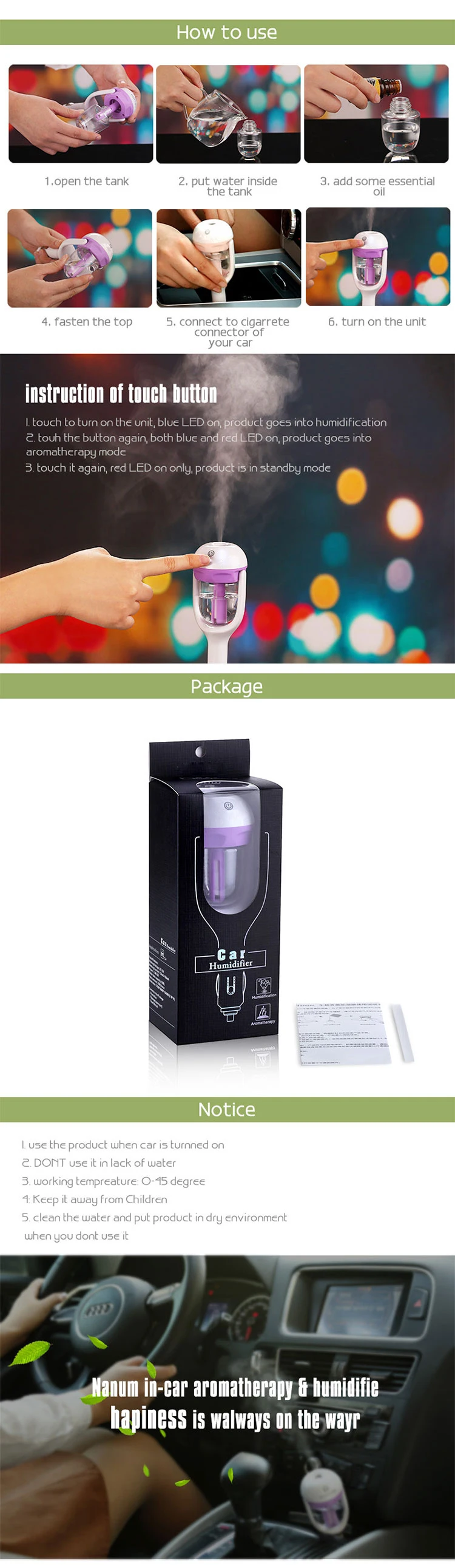 Car Aroma Diffusers & Car Humidifiers,Portable Mini Essential Oil Diffuser Aromatherapy Humidifier