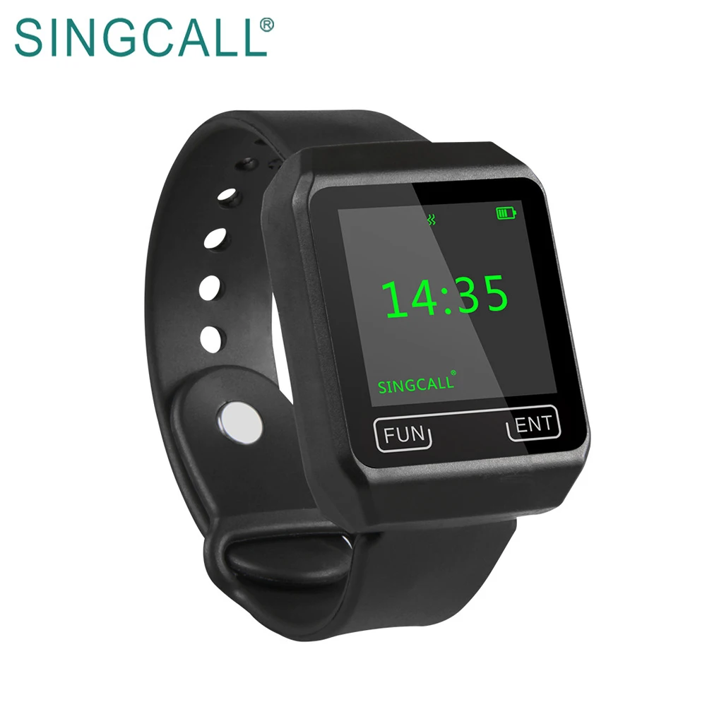

SINGCALL Full CE Passed Wireless Server Call Table Waiter Bell Digital Watch Pager System, Black