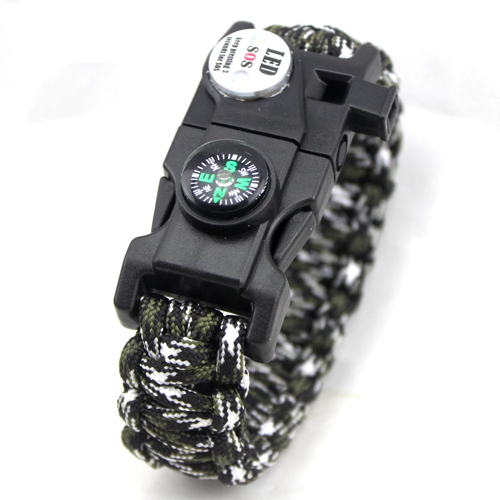 

Wholesale paracord survival bracelet with LED light and T-shaped blade jungle camping activity, Any colour you want