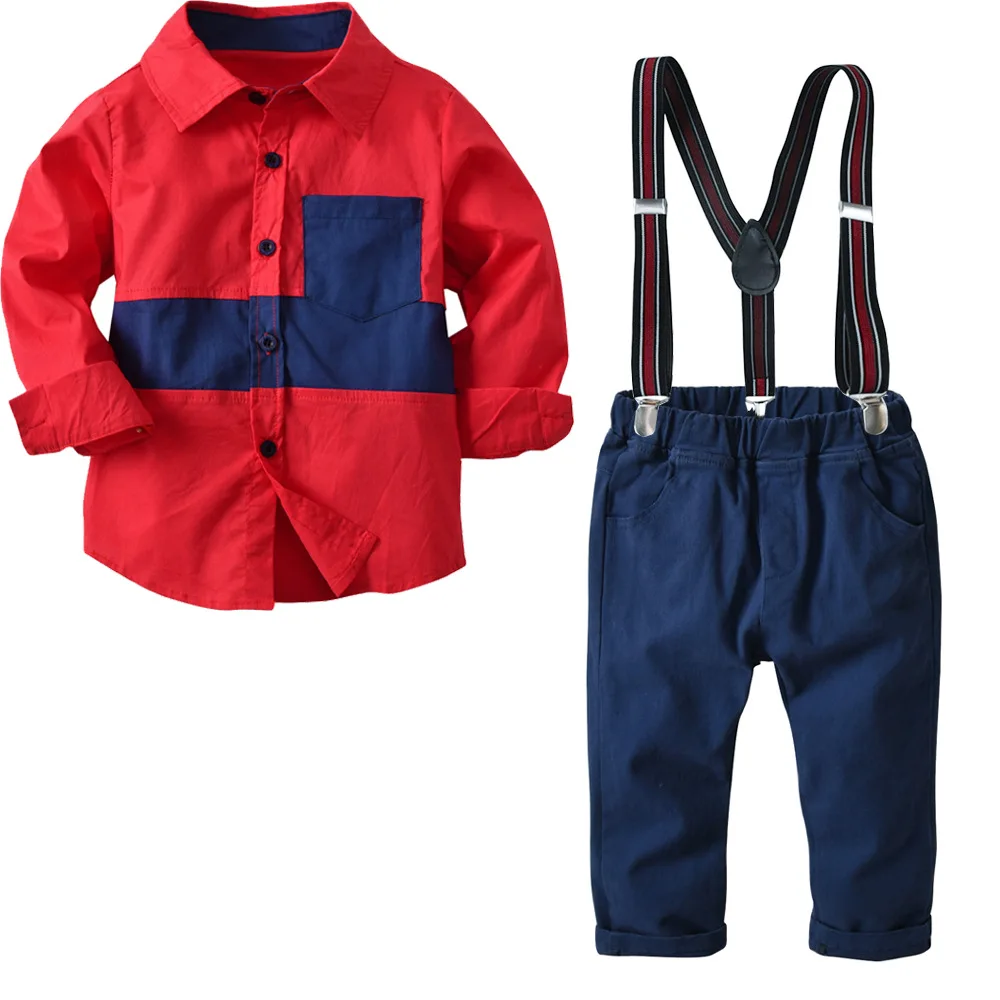 

2018 autumn design Toddler Infant Newborn Baby Boy Bow Tie red Shirt Suspender Pants Trousers Outfits 2pcs Set