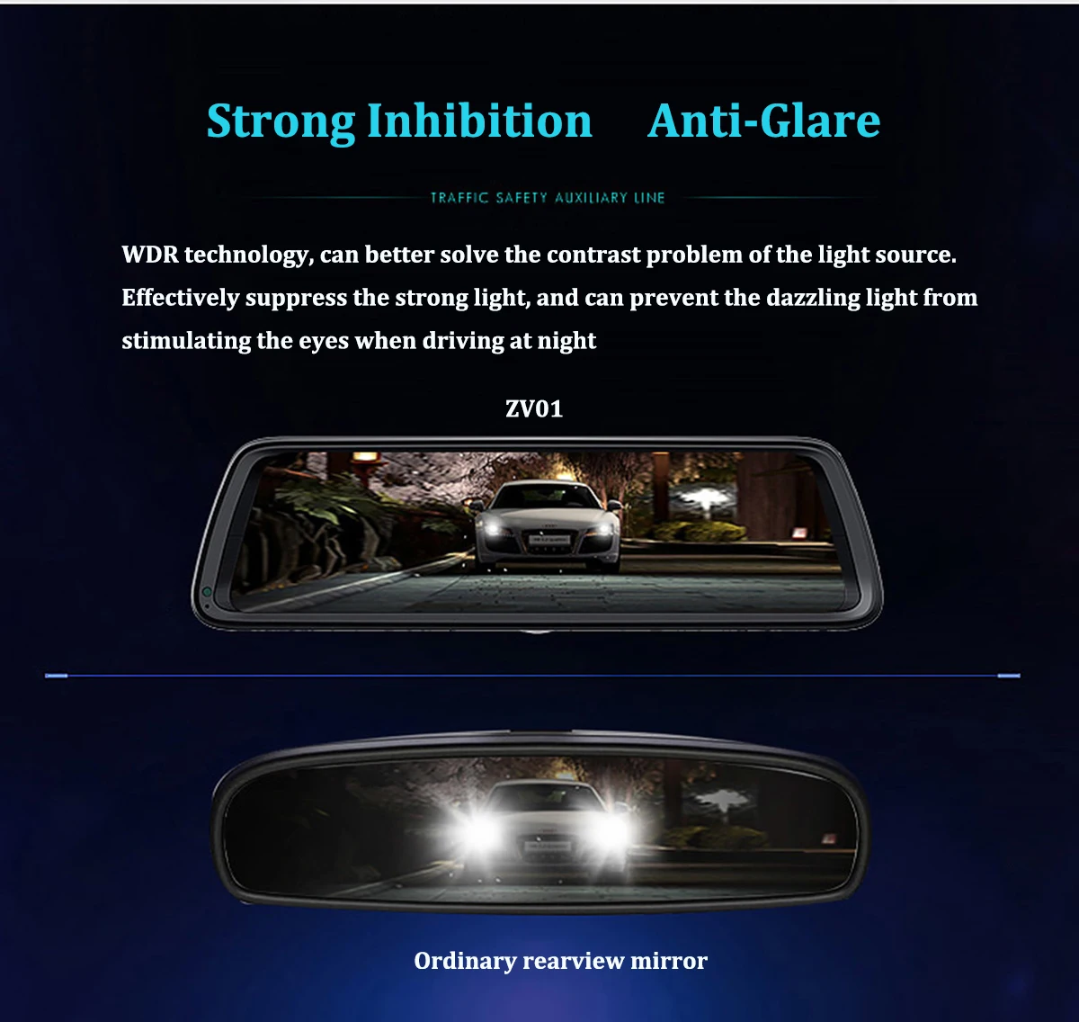 Rearview Mirror Car Dvr Full Hd 1296p Video Adas Driving Recorder Wdr