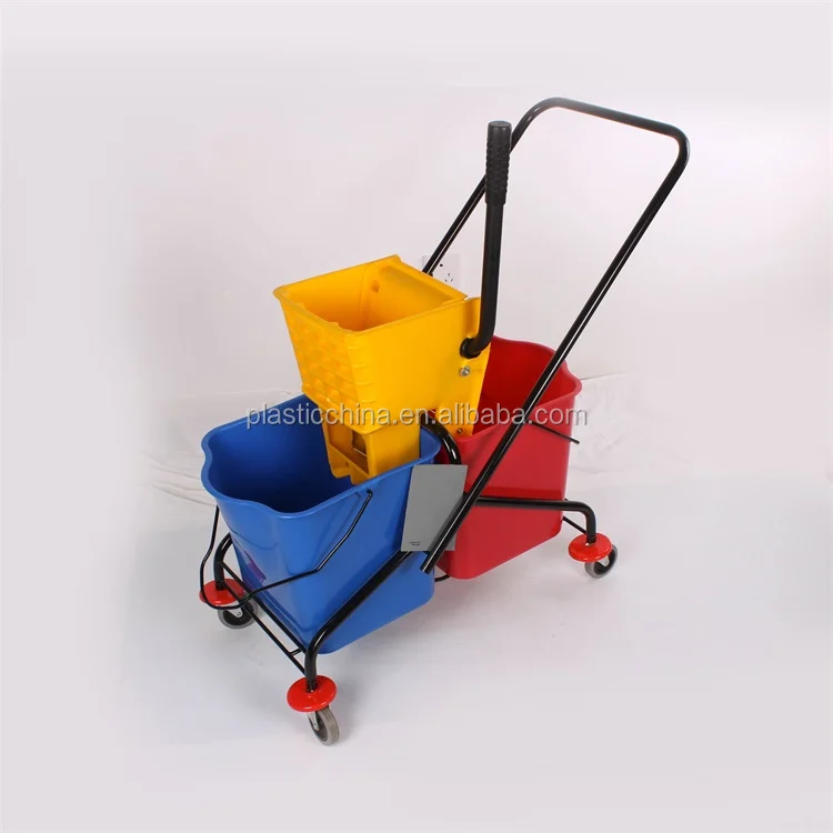 

Hot sale BB60 Pure PP 60Liter Plastic double mop bucket trolley, Yellow