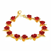 

U7 Women Valentine's Day Gift 18K Gold Plated Red Rose Flowers Bracelet