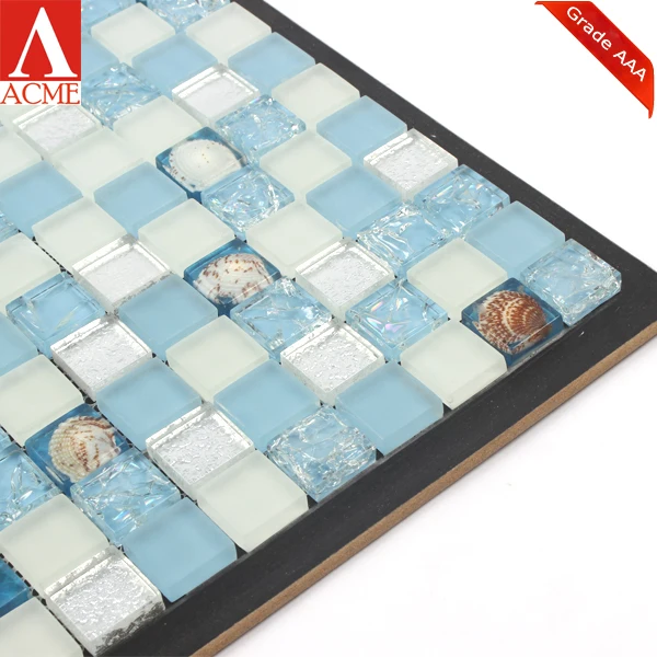 china mosaic factory Light blue Matte surface mixed shell glass mosaic tiles
