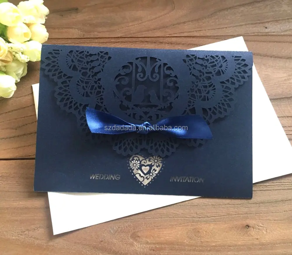 Hk97 Elegant Blue Laser Cut Floral Pattern With Bird Wedding Invitationslove Theme Party Greeting Cards Buy Lace Like Greeting Cardlove Theme