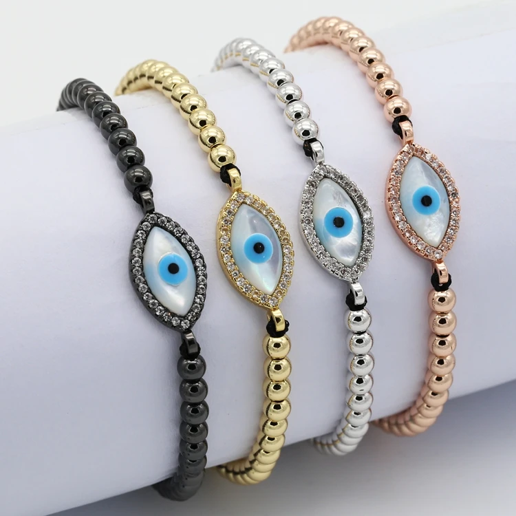 

Fashional jewelry brass beads bracelet CZ zircon Evil Eye Bracelets for women, Gold, silver, rose gold and black