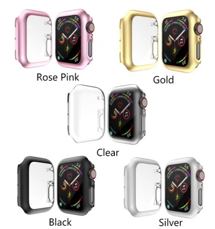 

Men/Women Watch Case for Apple Watch Series 4 Protect Cover PC Shell Plating Colors Frame 44mm 40mm Bumper Accessories, Black,grey,blue,red,pink,purple,white