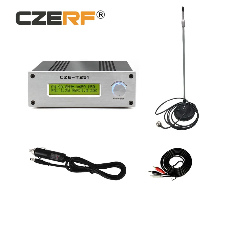 

CZE-T251 25w Mono Stereo wireless fm transmitter mini radio Broadcast Station with Car antenna kits, Silver