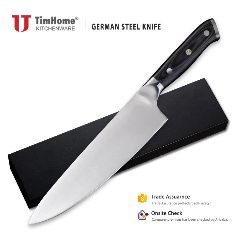 

Timhome 8inch stainless steel 1.4116 german kitchen knife large blade with pakka wood handle, N/a