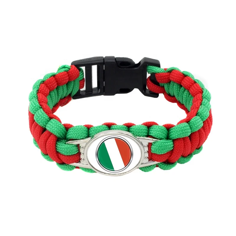 

2021 country flag logo plastic buckle dia 23cm 25 cm rope italian paracord bracelet, 32 teams rope paracord bracelet