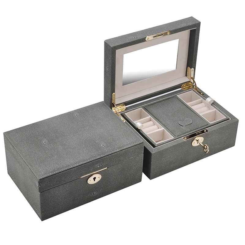 

Hot sale wholesale leather jewellery boxes earring jewelry box packaging, Dark gray