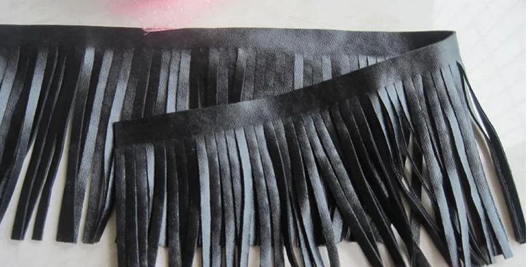 Black Leather Fringe Trim