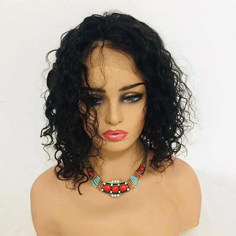 

Cheap price 150% density short kinky curly wig natural color curly lace front human hair wig 12'' short wig afro kinki curly