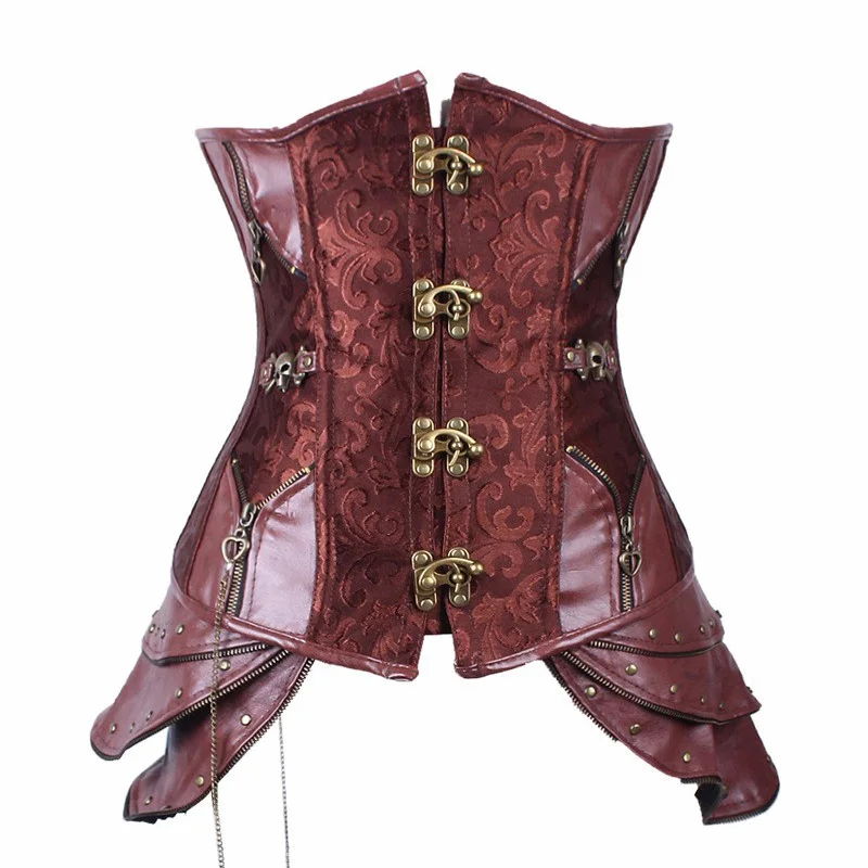 

Steampunk Corset Underbust Corsets And Bustiers Steel Bone Gothic Clothing Faux Leather Cincher Front Buckle Brown