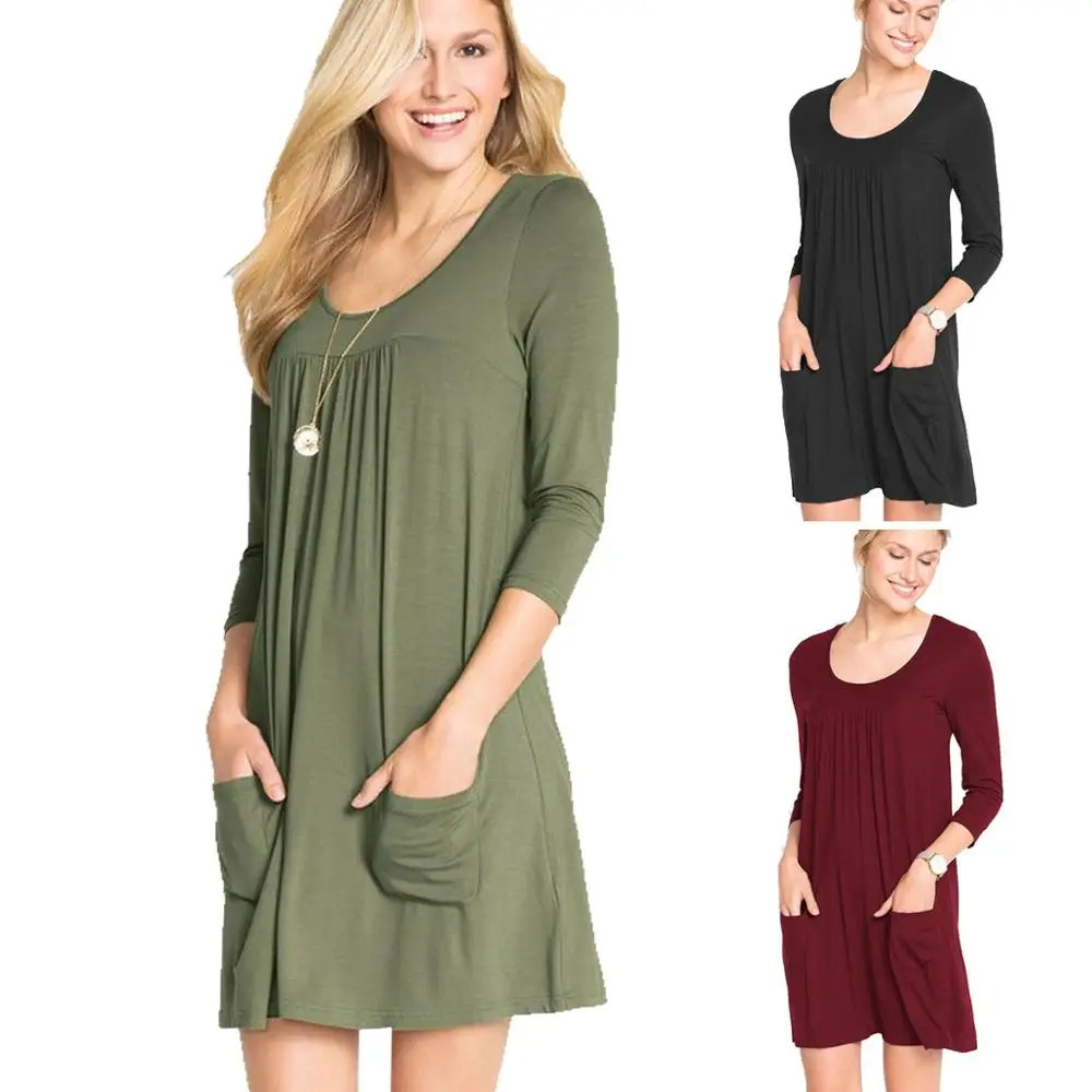 

Women Fashion Clothes Long Sleeve Shirt Casual Dress, Black;wine red;green