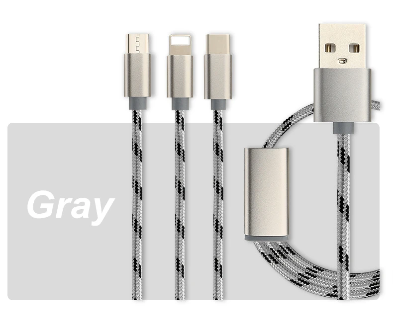 3A fast charging Wire cable Nylon braided usb cable 5 in 1 high quality  3in1 usb cable charge 3 devices at same time