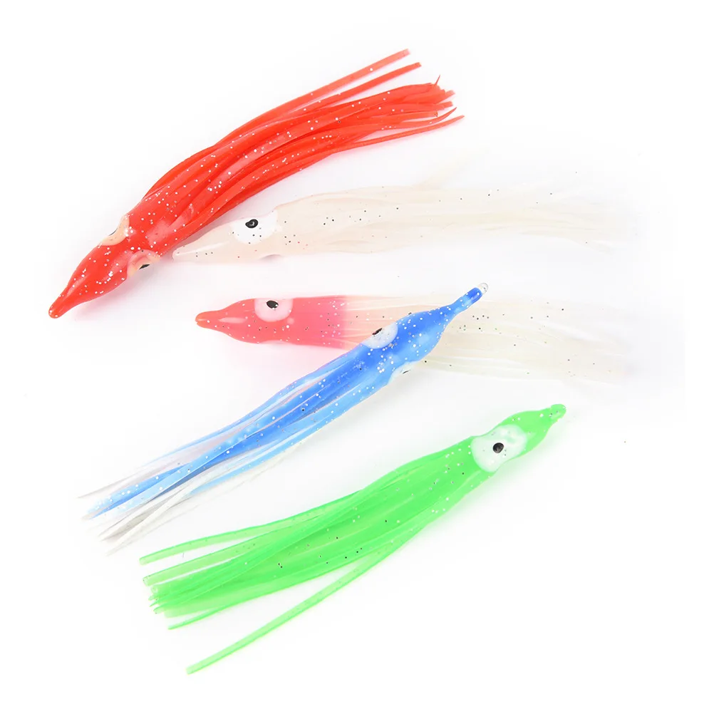 30pcs 5" Squid Skirts Wave 6 colors Hoochies Fishing soft Lures Trolling Octopus 