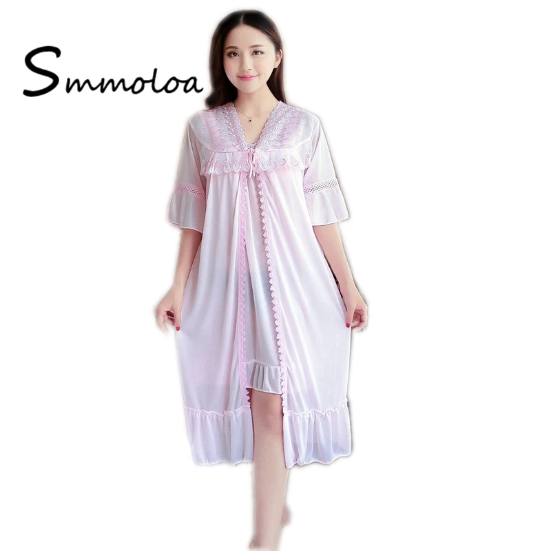 

Smmoloa Wholesale Sexy Summer Pajamas Ladies Sleepwear Ice Silk Robe Nightgown, Purple/pink/watermelon-red/blue/light-pink