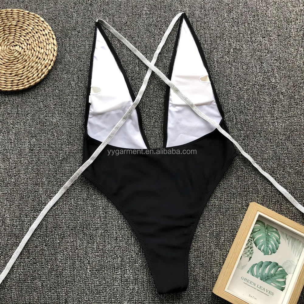 2019 Sexy One Piece Thong Bikini Reflective Rhinestone Swimwear - Buy ...