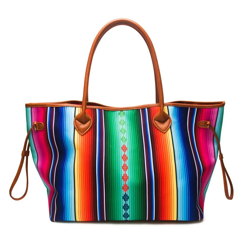 

Canvas Aztec Weekender Bag Serape Tribal Tote Bag Large Cheyenne Stripes Purse Southwest Rainbow Handbag With Leather Handle, Aztec serape