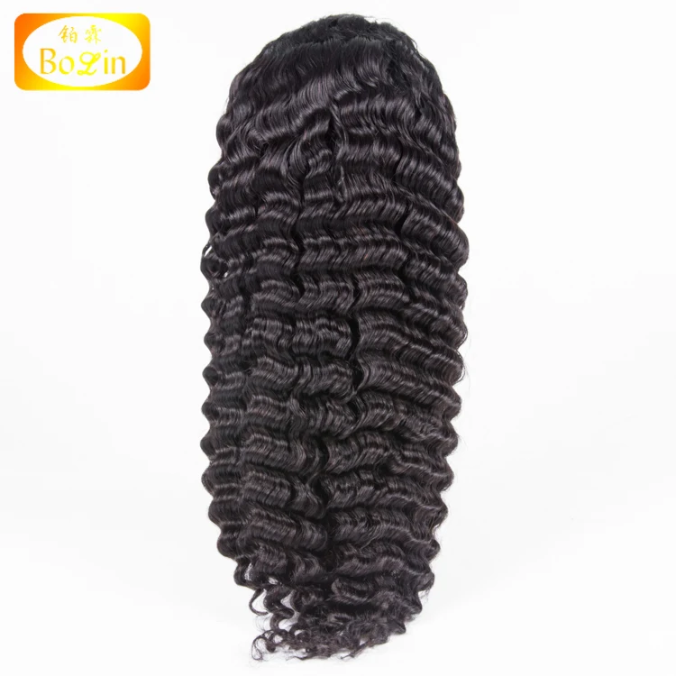 

wholesale cheap 130% density tangle free human hair deep wave style 100% human hair swiss lace wig for black women