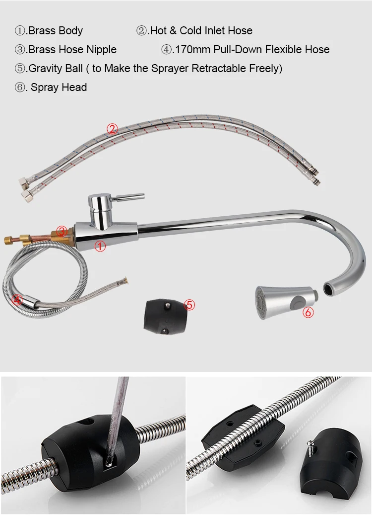 Popular Bar Faucets with Pull Down Sprayer Watersaving Brushed Steel Kitchen Tap