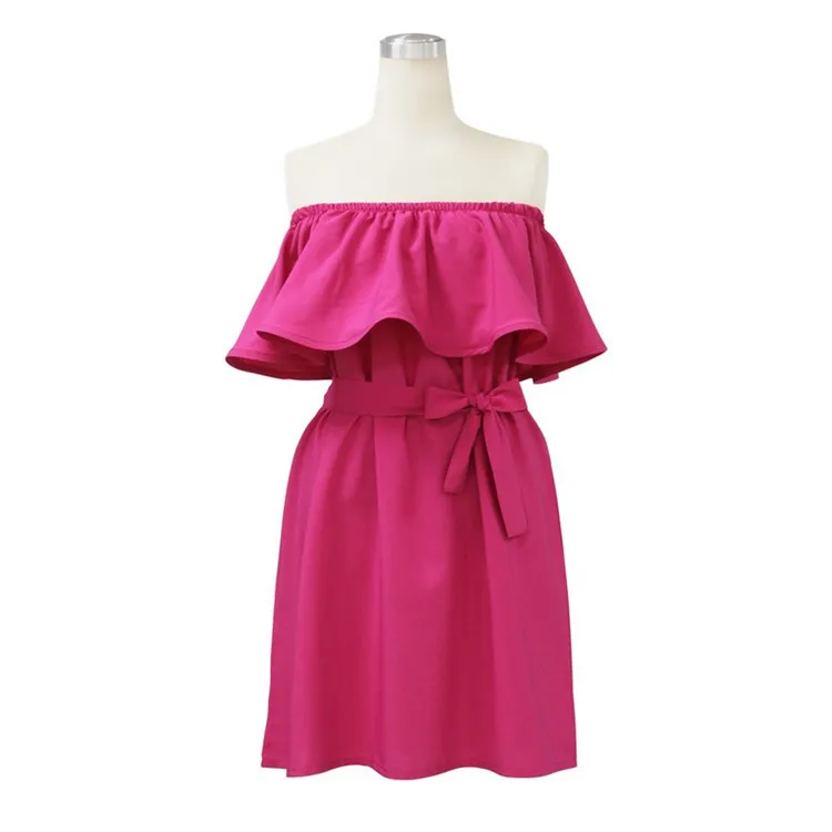 

Hot Sale Sweet Solid Color Ruffle Off-Shoulder Dress, As pic