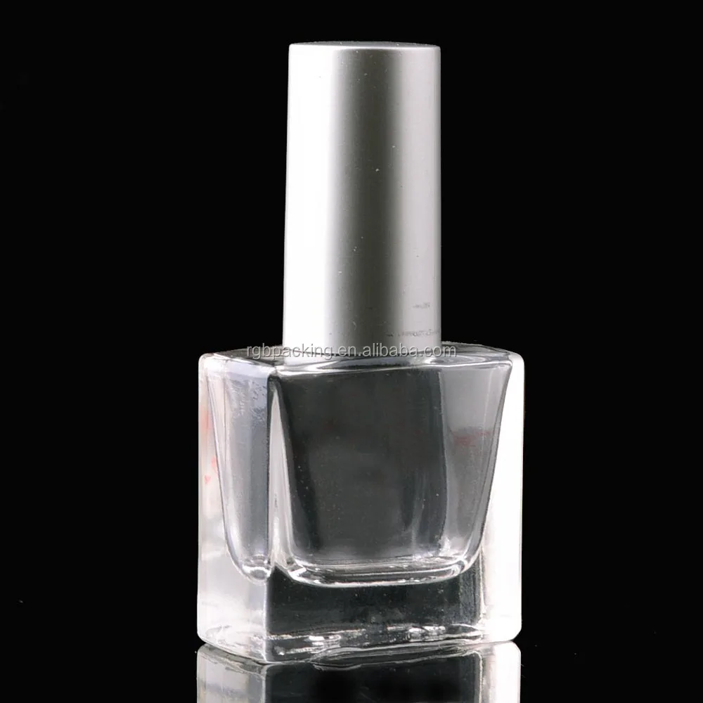Custom 10ml Square Glass Nail Polish Empty Bottle With Matte Silver Cap