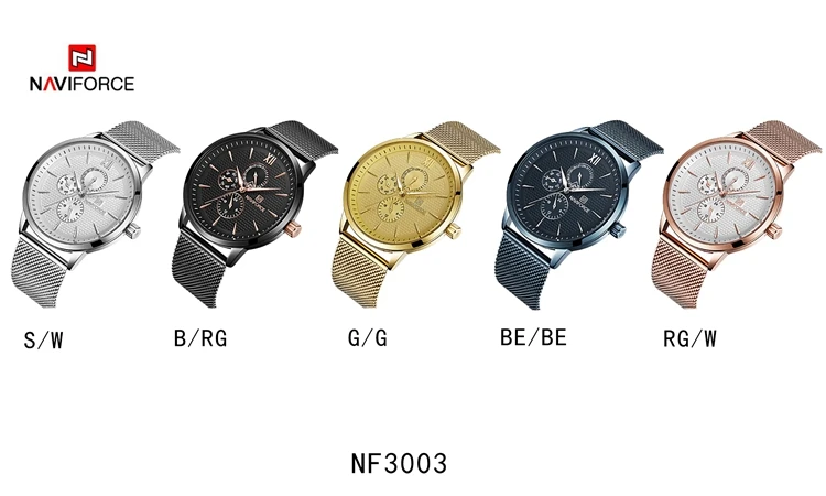 NAVIFORCE 3003 Nouvelle Montre Homme En Acier Maille Bande Montre-Bracelet