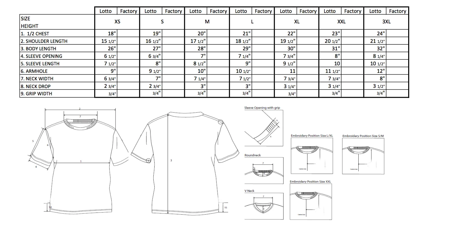 T-shirt size chart 