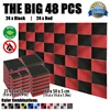 Arrowzoom 48 pcs Black and Red Wedge Acoustic Foam Panel Sound Absorption 25 x 25 x 5 cm OR 50 x 50 x 5 cm KK1134