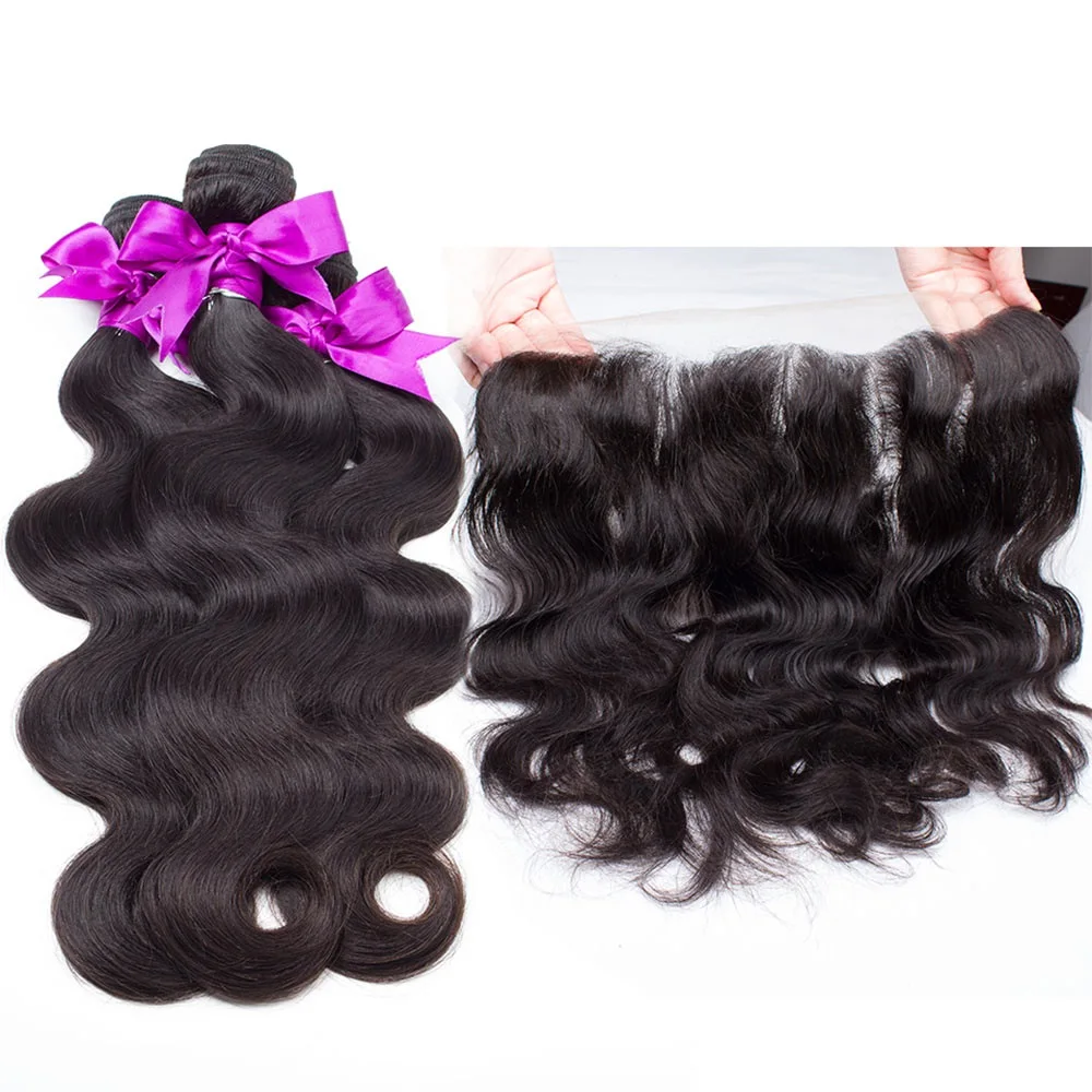 Indian Hair Body Wave Lace Frontal Closure With Bundles Deals Remy Human Hair Weaves Body Wave 1 Piece With Frontal